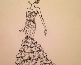 Custom Wedding Dress Sketch-b&w