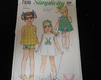 Simplicity 7610 Girls Dress, Top and Shorts Pattern Size 2 Toddler Pattern