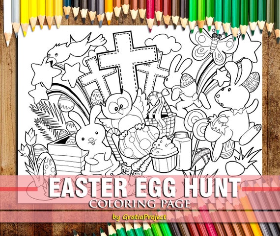 Items similar to Easter Egg Hunt Coloring Pages, Challenging, Digital