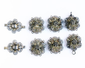 Filigree Flower Links, Vintage Connectors, Salvaged Vintage Parts for Repurpose/Up-cycled jewelry