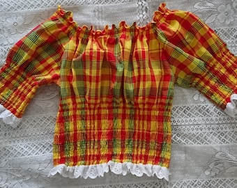Woman madras and smocked bodice