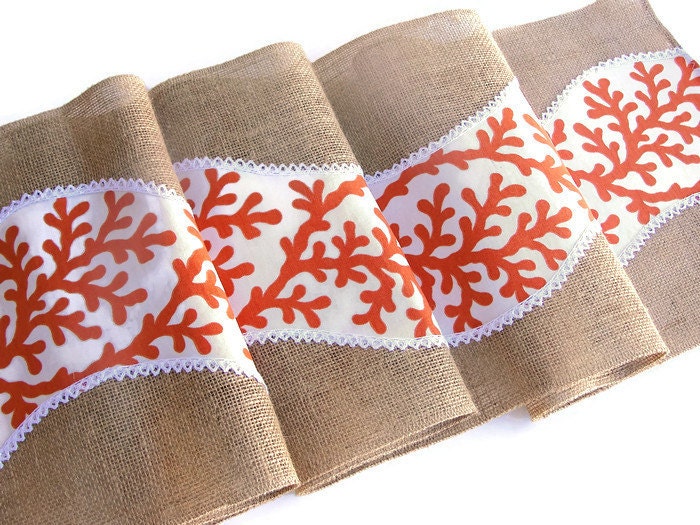 Coral Burlap Table Runner Wedding Rustic Coral Burlap Table Runner Wedding Rustic