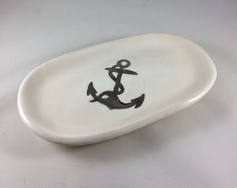 Anchor Jewelry Dish with Silver, Jewelry Plate, Soap Dish, Trinket Dish