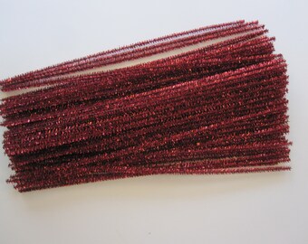 100 TINSEL CHENILLE stems - red - 12 inches - wired metallic green pipe cleaners