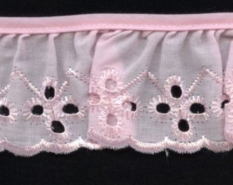 Eyelet Lace ruffles in pink for baby couture, blankets, bedding 22 yards wholesale