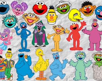 22 Sesame Street Pack Cliparts, SVG cut files, Printable