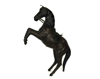 Vintage Horse Figurine. Leather Covered Steed Statue. Equestrian Gift. Boho Office Decor.