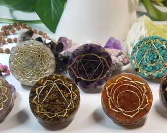 Seven Chakra 2" Orgone Charging Plate Set - Seven Orgone Charging Plates/ 1 Plate per Chakra