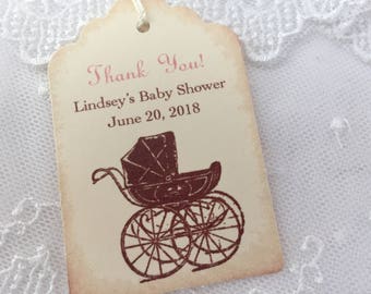 Personalized Baby Shower Tags Thank You Favor Tags Pink Girl Set of 10