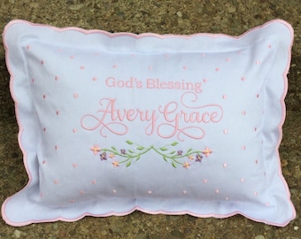 Monogrammed Personalized Baby Pillow /Girl/Flower/Baby Gift/Girl's Room/Birthday/ Swiss Dot Style / Name and Date