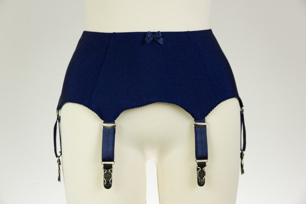 Navy Blue GRETA 6 Strap Garter Belt Smooth and Simple Retro