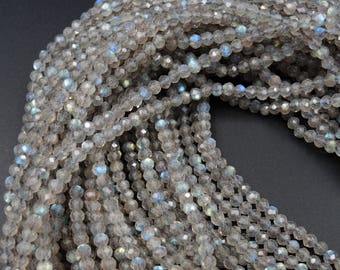Superior Flash AAA Quality Micro Faceted Tiny Natural Dark Labradorite Round Beads 3mm Faceted Round Beads 16" Strand