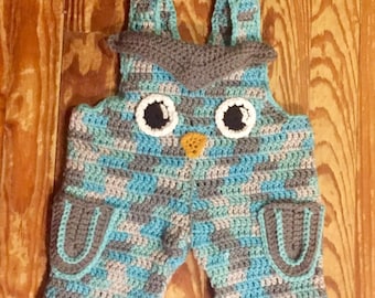 Crochet Owl Overalls and Matching Hat