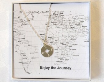 Your own message Sterling silver compass necklace, Compass necklace, Farewell gift, Graduation gift, Silver compass necklace