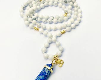 Mala, Mala Beads, Mala Necklace, Wedding Mala, Knotted Mala, 108 Mala Beads, Meditation Beads, Prayer Beads, White Mala, Bridal Mala, MKWO