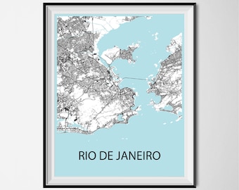 Rio de Janeiro Map Poster Print - Black and White