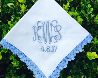 Womens Lace Monogrammed Handkerchief, Monogram Hankie, Monogrammed lace hankie