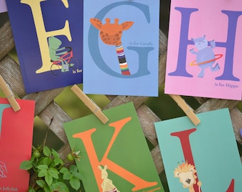 Nursery Flash Cards, Alphabet Cards, Educational, ABCs, Animals, Kids Art, Kids cards, Letters, 4x6 Wall Art Nursery