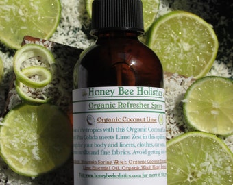 Organic Coconut Lime Body Spray and Fabric Refresher - 4 oz. Amber Glass spray bottle - No synthetic fragrances - Great for body & linens!
