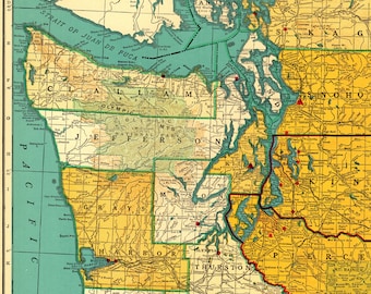 1955 Rare Size Antique WASHINGTON State Map Poster Print Gallery Wall Art Map Collector Gift For Traveler Birthday Wedding Anniversary 8448