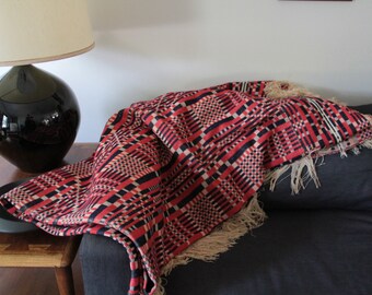 Beautiful large hand woven jaquard coverlet blanket