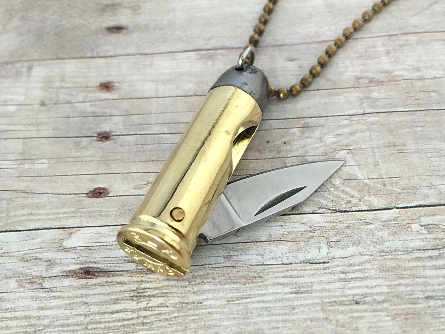Bullet Knife Pendant Necklace Brass Bullet Casing Necklace