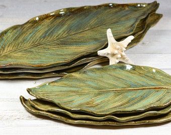 Ceramic Leaf Tray - Pottery Leaf - Tropical Leaf Serving Plate