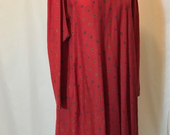 Vintage Kenzo Paris Red Wool Swing Maxi Coat Dress Duster 1970s Long Sleeves Size L Large