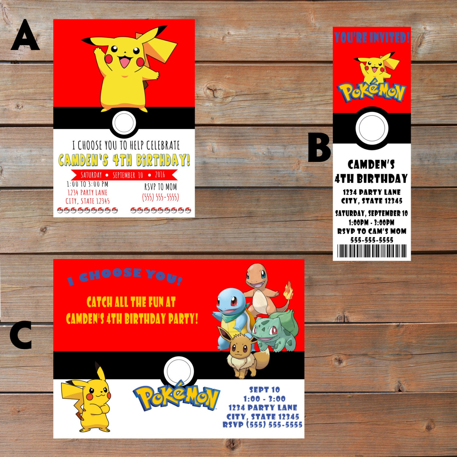 Pokemon Themed Birthday Invitations