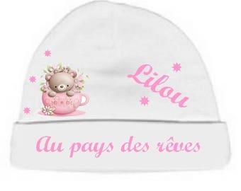 Baby Hat white with the land of dreams, personalized with name
