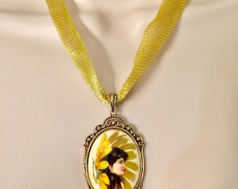 Sunflower Fairy Cameo Necklace