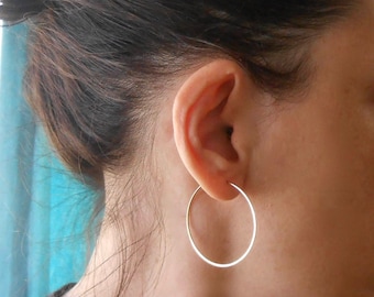 Thin Gold Hoop Earrings, Medium Gold Filled 1.5" Minimal Wire Hoops, Everyday Jewelry