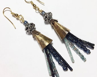 Boho Etched Brass Cone Earrings - Free Domestic Shipping