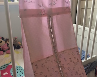 Pink with Rabbits Nappy Stacker/Toy Storage for a girl.
