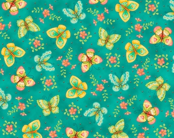 All a Flutter Butterflies Teal Fabric
