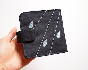 Bifold wallet, Billfold Fabric Wallet, bifold card wallet, Raindrops design, DARK BLUE Fabric Wallet With Magnetic Button, Minimalist Wallet