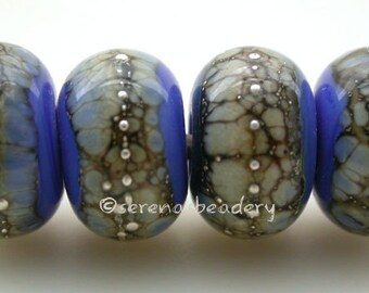Handmade Lampwork Glass Bead Set - DARK PERIWINKLE Blue Granite taneres - glossy or matte - silvered ivory - fine silver droplets