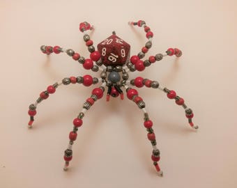 Red speckled D20 Beaded Spider