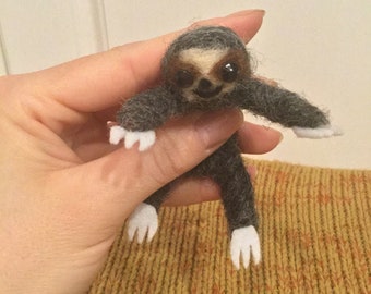 Needle Felt Sloth Baby In Grey - Miniature Felt Sloth - Cute Gift - Sloth Art - Sloth Plush - Felt Animals - Sloth Fabric - Kawaii