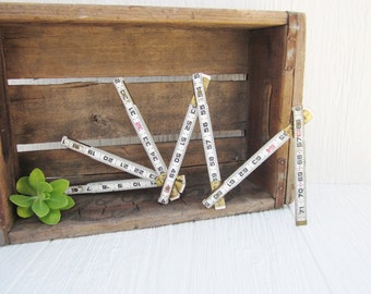 Folding Ruler, Lufkin Red End Two Way 966 Ruler Wood and Metal, White Lufkin Ruler, Vintage Tool, Industrial Rustic Home Decor, Photo Holder