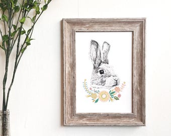 Bunny Rabbit Floral Print