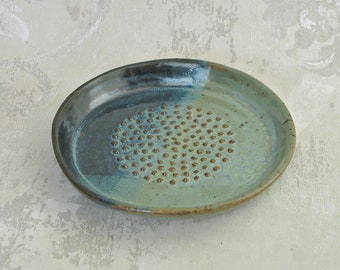 Garlic Grater, Bread Dipping Plate In Soft Green and Blue Black