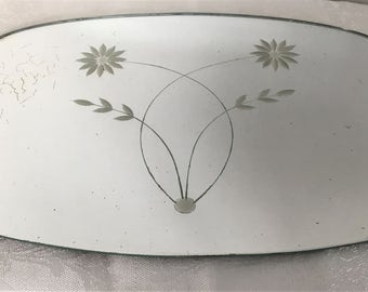 Vintage Etched Vanity Top Mirror Dresser Jewelry Tray