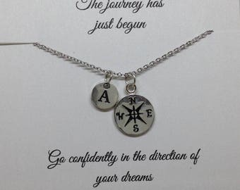 Compass Graduation Necklace . Graduation Gift . The Journey Has Just Begun Necklace . inspirational necklace