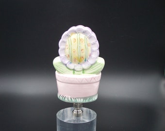 CustomLamp Finial Featuring a MacKenzie-Childs-like Pastel Flower in Pot