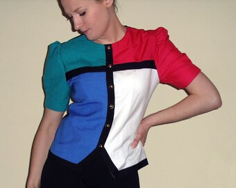 Vintage Leslie Fay color block blouse -- petites size 8