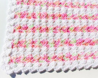 Pink Baby Blanket, Crochet Baby Blanket, Crochet Blanket, Baby Girl Blanket, Mint Baby Blanket, Baby Afghan, Ready to Ship, Baby Shower Gift