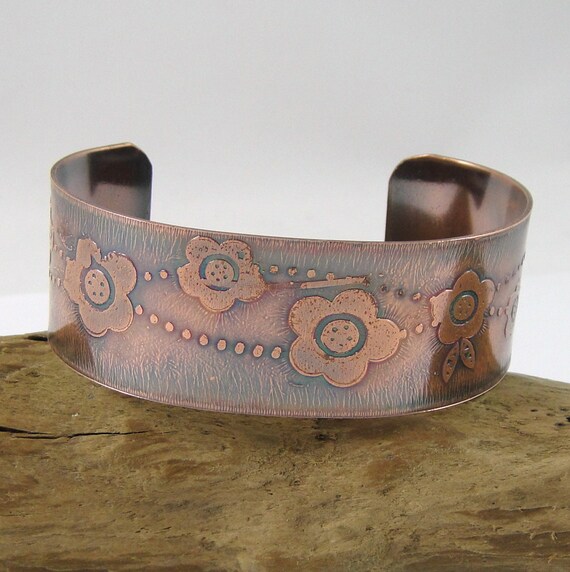 Etched Copper Cuff Flower Bracelet Etched Jewelry Copper