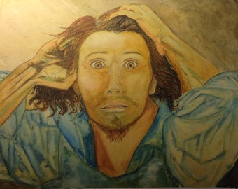 Original watercolor, Gustave Courbet, the desperate man, Krishna, Selfie! Oscar Wilde, Marie Antoinette, original portrait of Oscar Wilde