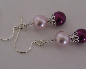Vintage Pink and Wine Pearl Drop Earrings
